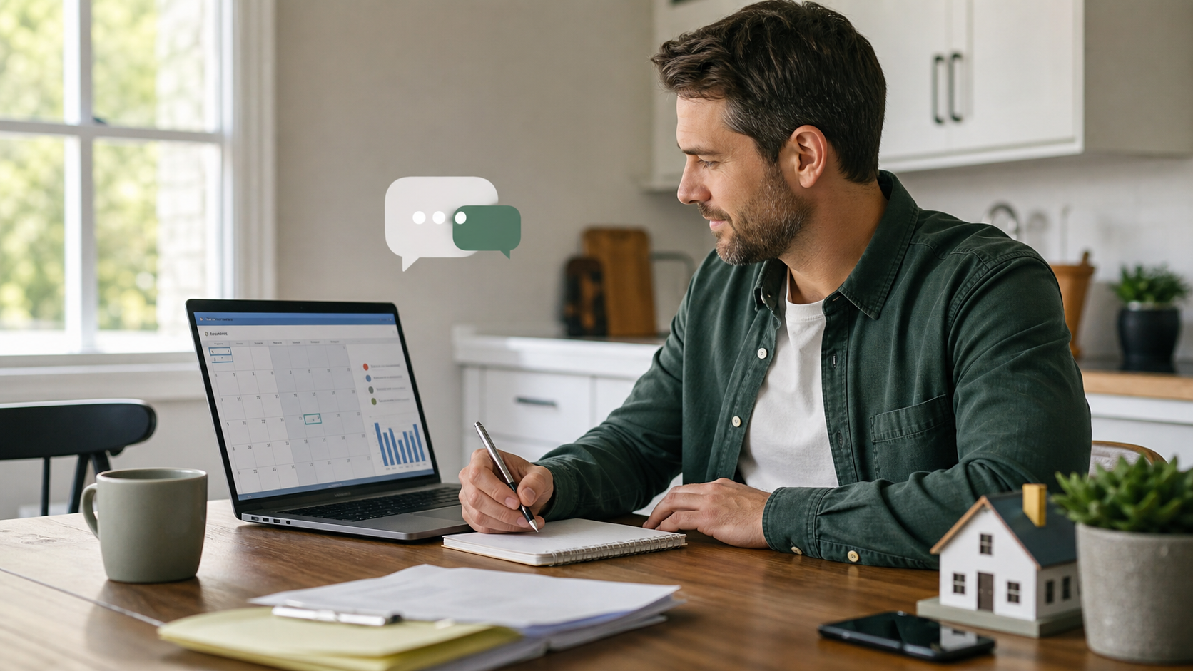 Landlord reviewing rent payment records and tenant communication on a laptop